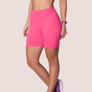Imagem de Shorts Academia Sem Costura Selene Fitness Canelado, Pink, M