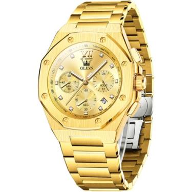 Imagem de OLEVS Relógios masculinos Diamond Luxury Fashion Big Face pulseira de aço inoxidável à prova d'água luminosos relógios de pulso masculinos, 3626: mostrador dourado com pulseira dourada