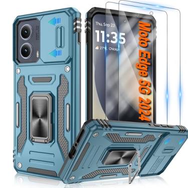 Imagem de ATUMP Capa para Motorola Edge 2024 com 2 protetores de tela HD e capa de câmera deslizante, suporte de anel de rotação [grau militar] capa protetora à prova de choque para Motorola Moto Edge 2024
