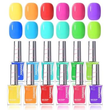 Imagem de Conjunto de esmaltes de unhas Beetles Neon - Kit de esmalte de secagem rápida, 12 cores, rosa choque, verde, azul, amarelo, vermelho, pacote de esmalte de unhas seco ao ar livre regular para mulheres
