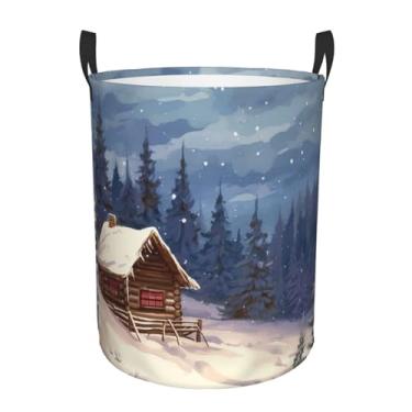 Imagem de Cabin In The Woods Cesta de lavanderia dobrável à prova d'água cesto de armazenamento de roupas com alças pano oxford organizador de brinquedos cesta para banheiro, lavanderia, quarto, pequeno