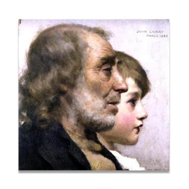 Imagem de Youth And Age John Lavery Iconic Realist Portrait & War Scene Canvas Art – Decoração de parede irlandesa atemporal para casa 39,9 x 39,9 cm Un Framed