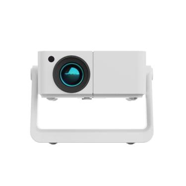 Imagem de Projetor 1080P suporta 500 ANSI com WiFi e Bluetooth 5.2, foco elétrico/pedra fundamental, suporte de 360°, mini projetor de filmes ao ar livre portátil para HDMI/USB/telefone/AV/PC (branco)