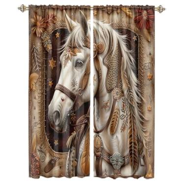 Imagem de FBMLBRB Cortinas blackout rústicas de outono com hastes de cavalo ocidental, cortinas de janela abstratas de folhas de bordo do oeste selvagem para quarto - 150 cm C x 53 cm L x 2 painéis (blackout)