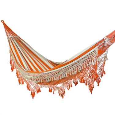 Imagem de Rede de Dormir e Descanso Duquesa Casal Extra 100% Algodão Jaguaruana. (Laranja e Bege)