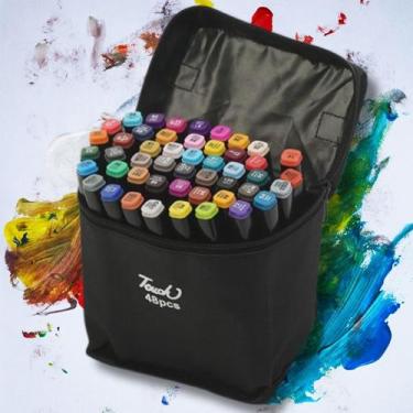 Imagem de Conjunto Canetas 48 Cores Estojo de Canetinhas Ponta Dupla - Touch