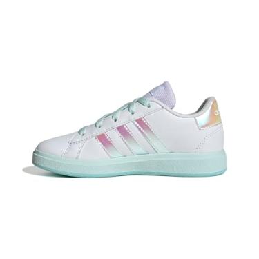Imagem de Adidas Unissex infantil Grand Court 2.0 com cadarço elástico e alça, Branco/Flash Aqua/Halo Mint, 6.5 Big Kid