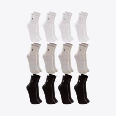 Imagem de Kit 12 Pares de Meias Soquetes Lupo Cano Médio 03245-089, Branco, Cinz