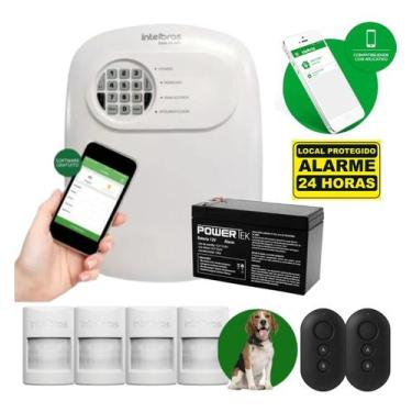 Imagem de Kit Alarme Com Fio Intelbras 4 Sensores Infra PET, Bateria e 60m Cabo
