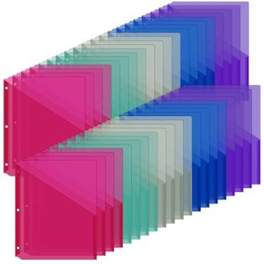 Imagem de Maitys Pacote com 50 bolsos para fichário, 3 furos, pastas de plástico transparente para documentos, organizador, tamanho carta, pastas de plástico com bolsos, jaqueta de arquivo de barra para