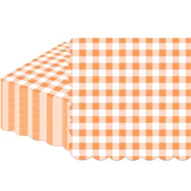 Imagem de 100 guardanapos de guingão laranja descartáveis - guardanapos de papel xadrez laranja e branco - Guardanapo xadrez recortado de outono para jantar, aniversário, piquenique, casamento, festa de Ação de