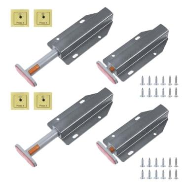 Imagem de Mewutal 4 peças de travas de empurrar para armários de plástico abridor de porta de empurrar para abrir fechadura de porta preto cinza trava de armário trava de pressão para gaveta de RV com fecho de