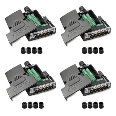 Imagem de Willwewon 4 peças DB25 conector de fuga macho sem solda, RS232 D-SUB DB25 bloco terminal de porta serial para 25 pinos com caixa de parafusos longos tubo de cauda