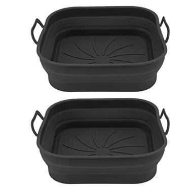 Imagem de Frita de cesta de silicone de silicone antiaderente Fritadeiros de fritadeira Acessórios com lava -louças resistentes à alça resistente a ar para fritura de ar cozinhar 2 PCs (Preto)