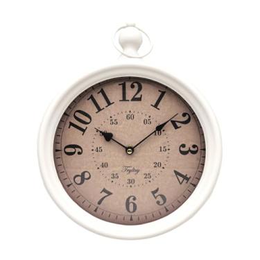 Imagem de TRYLTRY Relógio de parede redondo retrô vintage relógios de parede antigos operados por bateria estilo de design antigo para cozinha, sala de estar ou escritório, branco redondo