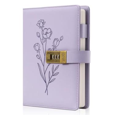 Imagem de Diário de bloqueio para mulheres diário com cadeado para meninas A5 diário bloqueado de couro 260 páginas 100 GSM diário recarregável com cadeado para adolescentes segredos diários de flores com