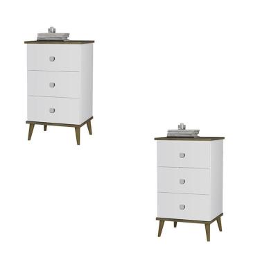 Imagem de Conjunto 2 Mesa de Cabeceira Ravi 3 Gavetas Pés de Madeira