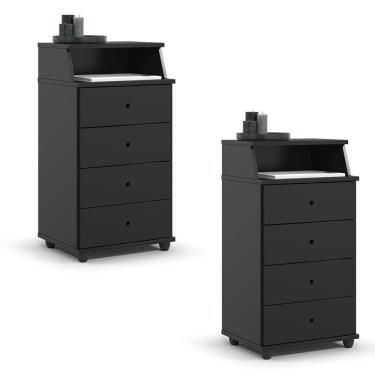 Imagem de Conjunto de 2 Mesa de Cabeceira Luxo II New com 4 Gavetas