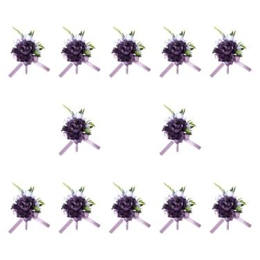 Imagem de oshhni Boutonniere Broche de casamento Pin para terno Elegante Men Romântico Flor Artificial Boutonniere para a festa de cerimônia do Dia dos Namorados, Purple 12cmx9cm