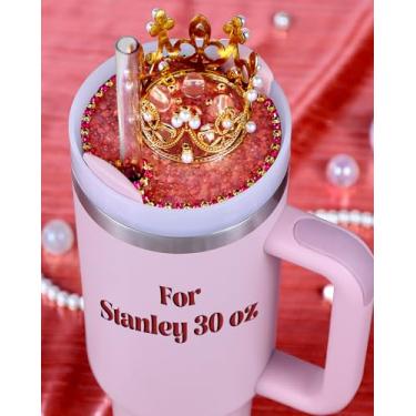 Imagem de Toykee Tampa de tampa para copo Stanley 850 g - Coroa rosa acessórios de decoração fofos para copo, Woter Botter Glitter Bling Decor para mulheres e meninas