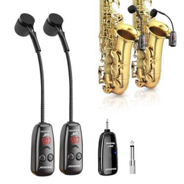Imagem de XIAOKOA Microfone de instrumentos sem fio, microfone de saxofone duplo UHF, receptor e transmissor sem fio, alcance de 50 metros, Plug and Play, ótimo para trompetes, clarinete, violoncelo