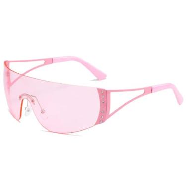 Imagem de Óculos de sol sem aro para mulheres e homens, óculos de sol esportivos com armação plana, lentes degradê UV400 (rosa)