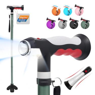 Imagem de BigAlex Bengala de caminhada dobrável com duas luzes de LED para idosos base sólida ajustável com bolsa de transporte para homens e mulheres