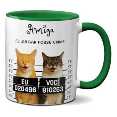 Imagem de Caneca Amizade Se Julgar Fosse Crime Gatos Engraçados Amiga (Verde)