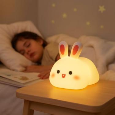 Imagem de Luminária Noturna Infantil de Coelhinho em Silicone – Luz LED Recarregável com Toque para Mesa, Quarto e Decoração