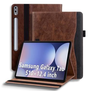 Imagem de TIPOYOROOS Capa para Samsung Galaxy Tab S10 Plus 12,4 polegadas 2024 (SM-X820/SM-X826)/Tab S9 Plus 2023 (SM-X810/SM-X816), capa de couro PU empresarial com bolso e suporte para lápis, marrom