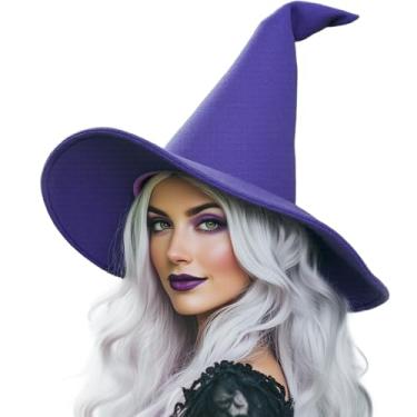 Imagem de gagift world Chapéu de bruxa, chapéu de feiticeiro de 45,7 cm, acessórios de cosplay para festa à fantasia de Halloween, baile de máscaras de Natal (roxo)