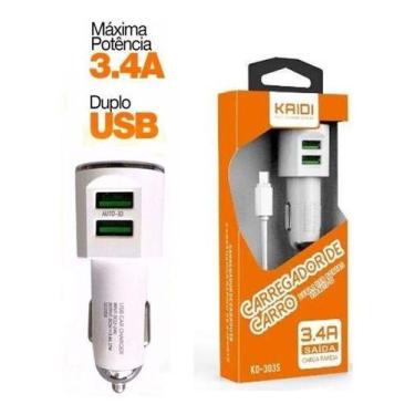 Imagem de Carregador Veicular Carga Rápida 2 Usb + Cabo Tipo C Kaidi KD-303C