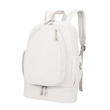 Imagem de Fenteer Bolsa de tênis com compartimento para sapatos, mochila para laptop, bolsa para armazenamento de equipamentos, mochila de ginástica, bolso lateral para, Bege