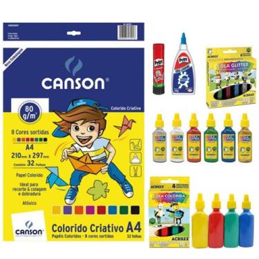 Imagem de Bloco Criativo Canson A4 + Kit 6 Colas Glitter + 4 Colas Coloridas Acr
