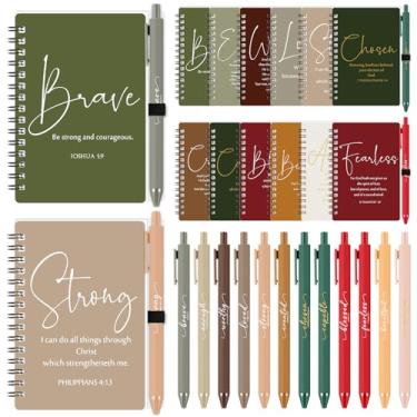 Imagem de Kosiz 12 conjuntos de presentes inspiradores a granel com cadernos cristãos, diários de oração e canetas esferográficas de encorajamento, diários bíblicos em espiral, presentes de apreciação para