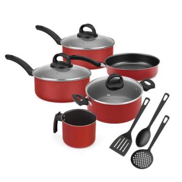 Imagem de Jogo Panela Antiaderente 5 Peças Espátulas Vermelho Nacional - Alumini