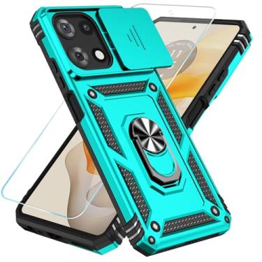 Imagem de SunStory Capa de celular para Motorola Moto G 5G 2025 com protetor de tela HD e capa de câmera deslizante e suporte, [grau militar] (azul-petróleo, para Moto G 5G 2025)