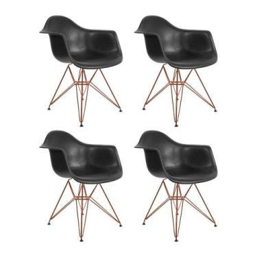 Imagem de Kit 4 Poltronas Eiffel Eames Pretas Com Braço Daw Em Ferro Cobre - Cor