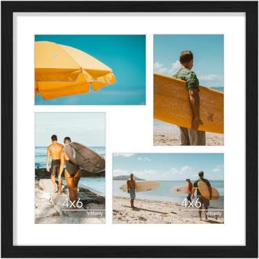 Imagem de Vittanly Moldura de colagem de 30 x 30,5 cm, exibe 4 peças de fotos 10 x 15 com tapete ou 1 peça, 30,5 x 30,5 cm sem tapete, porta-retratos com colagem, decoração de parede para exibição, preto, 1