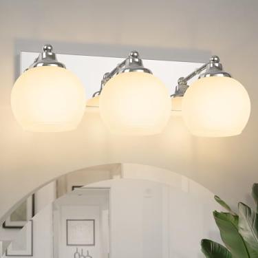 Imagem de Dothan Home Luminárias cromadas para banheiro, luminária sobre espelho, luminária cromada com vidro globo transparente (vidro cromado e fosco)