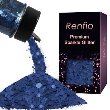 Imagem de Renfio Glitter grosso azul royal fosco, 50 g, glitter de resina azul misto, flocos de lantejoulas hexagonais foscas para suprimentos de copo de globo de neve, artesanato, resina, decoração de festival