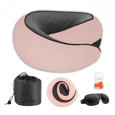 Imagem de Almofada de viagem Cloud Sleep | Almofada de pescoço ajustável de 360° para avião e escritório | Espuma viscoelástica NASA | Máscara para os olhos e tampões de ouvido grátis (rosa)