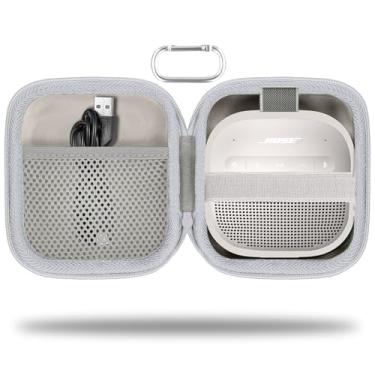 Imagem de co2CREA Capa de viagem rígida de substituição para alto-falante Bluetooth portátil Bose SoundLink Micro 2ª geração com mosquetão (capa branca)