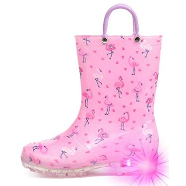 Imagem de Botas de chuva HugRain Light Up para crianças pequenas, Pink Flamingo, 11 Little Kid