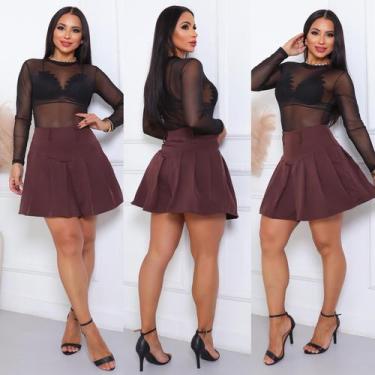 Imagem de Short Saia Plissada Feminina Cintura Alta Estilo Colegial - LENIS SOUZ