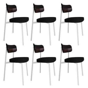 Imagem de Conjunto 6 Cadeiras de Jantar Alloa Tecido Mesclado Est.Branca - Metal