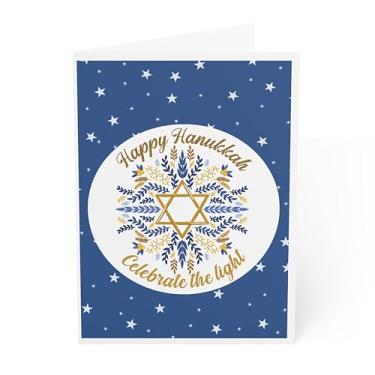Imagem de J&J'S TOYSCAPE Cartão Happy Hanukkah, azul e dourado, cartão de celebração do feriado judaico, 12 x 18 cm, em branco por dentro (Estrela de Davi)