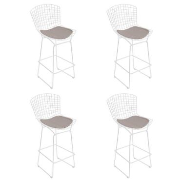 Imagem de Kit 4 Banquetas Bistrô Bertoia Branca D60 Com Assento Bege