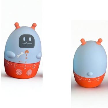 Imagem de Temporizador Timer Cronometro Mecanico Robozinho Divertido Estudo Cozinha Organização (Azul-Laranja)