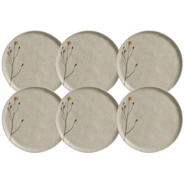 Imagem de Jogo 6 Pratos Rasos Cerâmica Porto Brasil Cinza 27cm Bio Campestre Mes